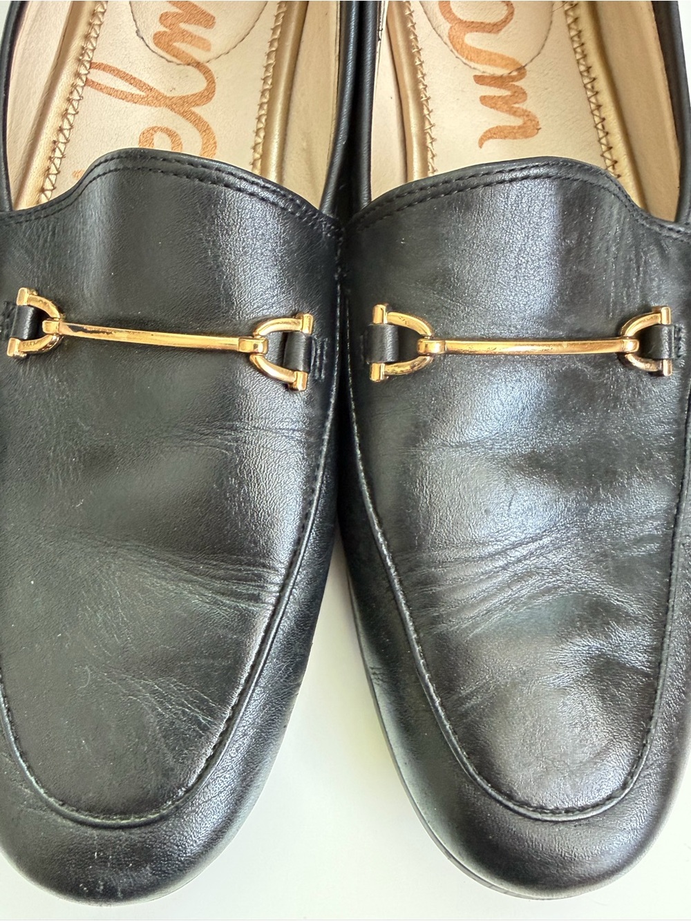 Sam Edelman Womens 9 Black Leather Gold Horsebit Loafers Slip On Shoes Classic - Picture 5 of 12